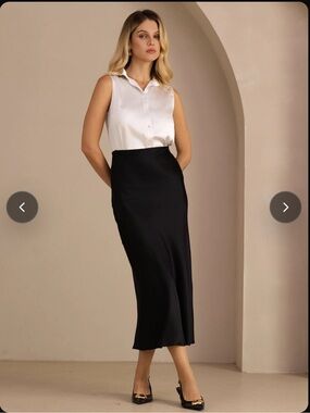 Elegant Black Midi Slip Skirt